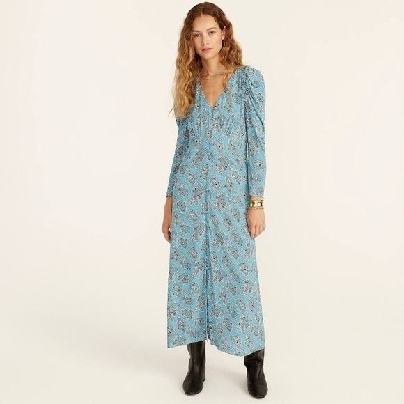 J. Crew Dresses & Skirts - J. Crew Drapey‎ puff-sleeve dress in paisley bunch Maxi Length Womens 18. blue